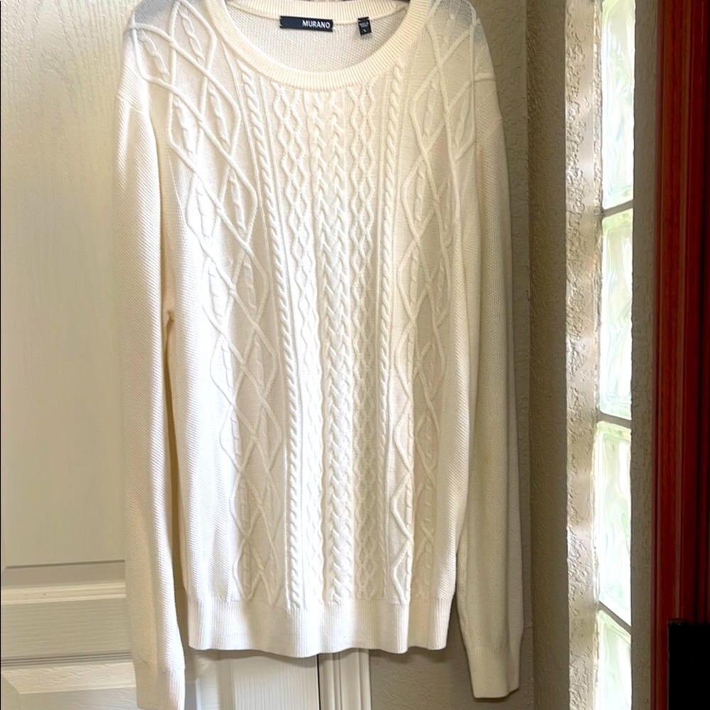 Murano Men's  White Cable Knit Sweater